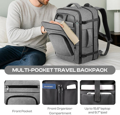Roomy Travel Backpack, Expandable 40L-50L Carry On Backpack For 17.3" Laptop,TSA Flight Approved Business Travel Backpack w/ Multiple Organizer Pockets for Work,Overnight Trip,College &Daily Commuting