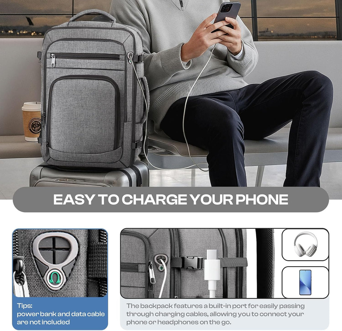 Roomy Travel Backpack, Expandable 40L-50L Carry On Backpack For 17.3" Laptop,TSA Flight Approved Business Travel Backpack w/ Multiple Organizer Pockets for Work,Overnight Trip,College &Daily Commuting