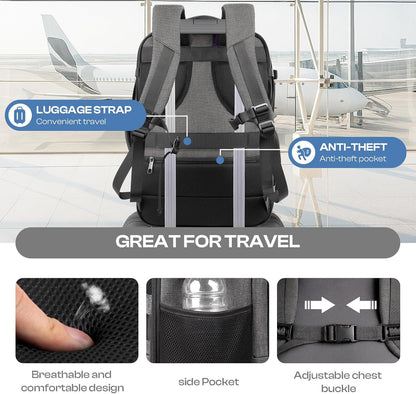 Roomy Travel Backpack, Expandable 40L-50L Carry On Backpack For 17.3" Laptop,TSA Flight Approved Business Travel Backpack w/ Multiple Organizer Pockets for Work,Overnight Trip,College &Daily Commuting