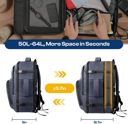 Roomy Travel Backpack, Expandable 40L-50L Carry On Backpack For 17.3" Laptop,TSA Flight Approved Business Travel Backpack w/ Multiple Organizer Pockets for Work,Overnight Trip,College &Daily Commuting