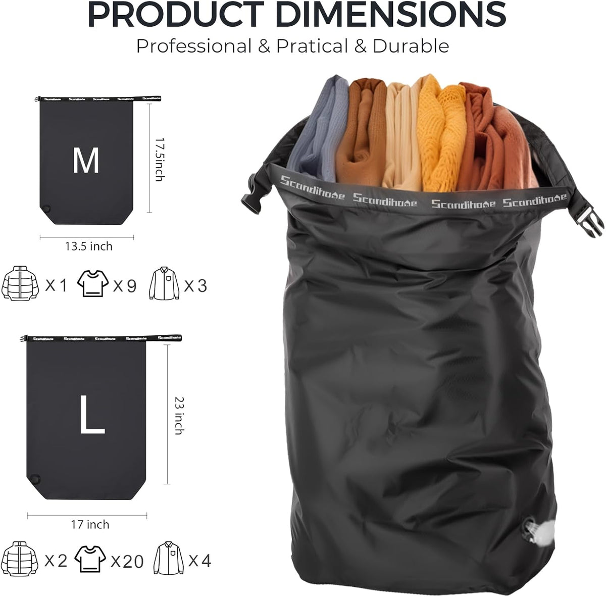 Travel Compression Laundry Bag, Pump-Free Vacuum Space Saver Bag for Dirty Clothes, Reusable Waterproof Wet Dry Bag, Travel Laundry Bag for Luggage, Packing, Suitcase (1 Pcs)(Gray, L)