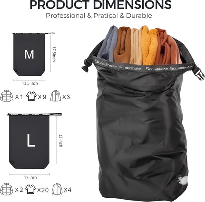 Travel Compression Laundry Bag, Pump-Free Vacuum Space Saver Bag for Dirty Clothes, Reusable Waterproof Wet Dry Bag, Travel Laundry Bag for Luggage, Packing, Suitcase (1 Pcs)(Gray, L)