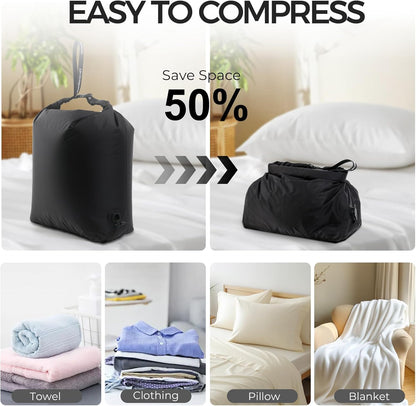 Travel Compression Laundry Bag, Pump-Free Vacuum Space Saver Bag for Dirty Clothes, Reusable Waterproof Wet Dry Bag, Travel Laundry Bag for Luggage, Packing, Suitcase (1 Pcs)(Gray, L)