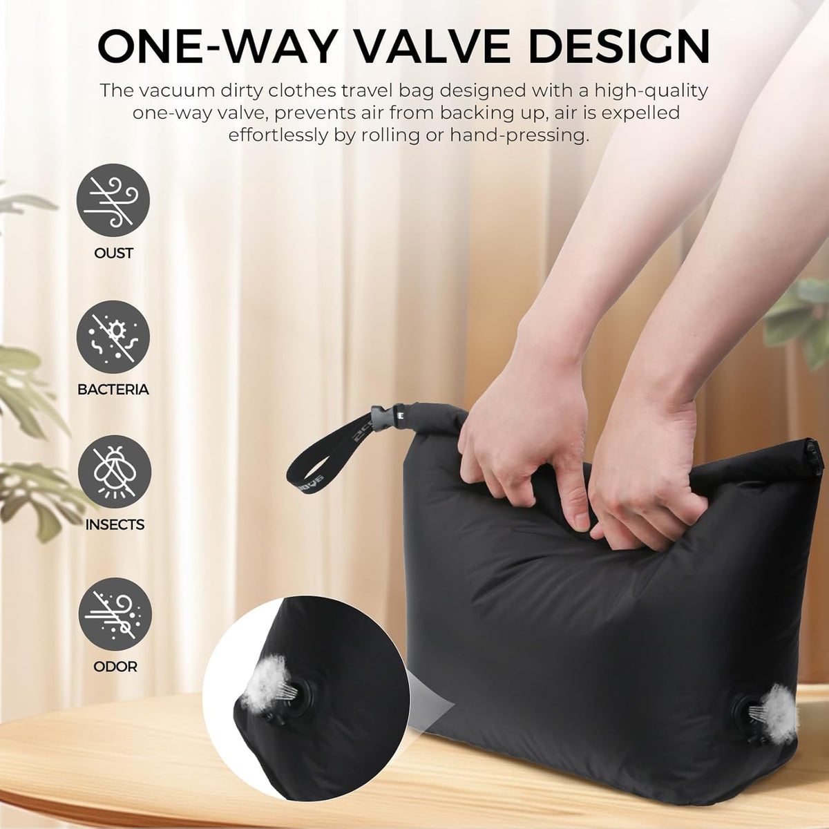 Travel Compression Laundry Bag, Pump-Free Vacuum Space Saver Bag for Dirty Clothes, Reusable Waterproof Wet Dry Bag, Travel Laundry Bag for Luggage, Packing, Suitcase (1 Pcs)(Gray, L)