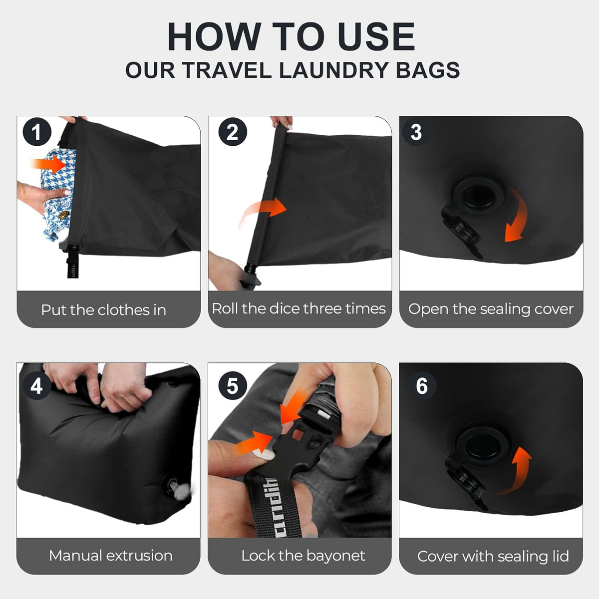 Travel Compression Laundry Bag, Pump-Free Vacuum Space Saver Bag for Dirty Clothes, Reusable Waterproof Wet Dry Bag, Travel Laundry Bag for Luggage, Packing, Suitcase (1 Pcs)(Gray, L)