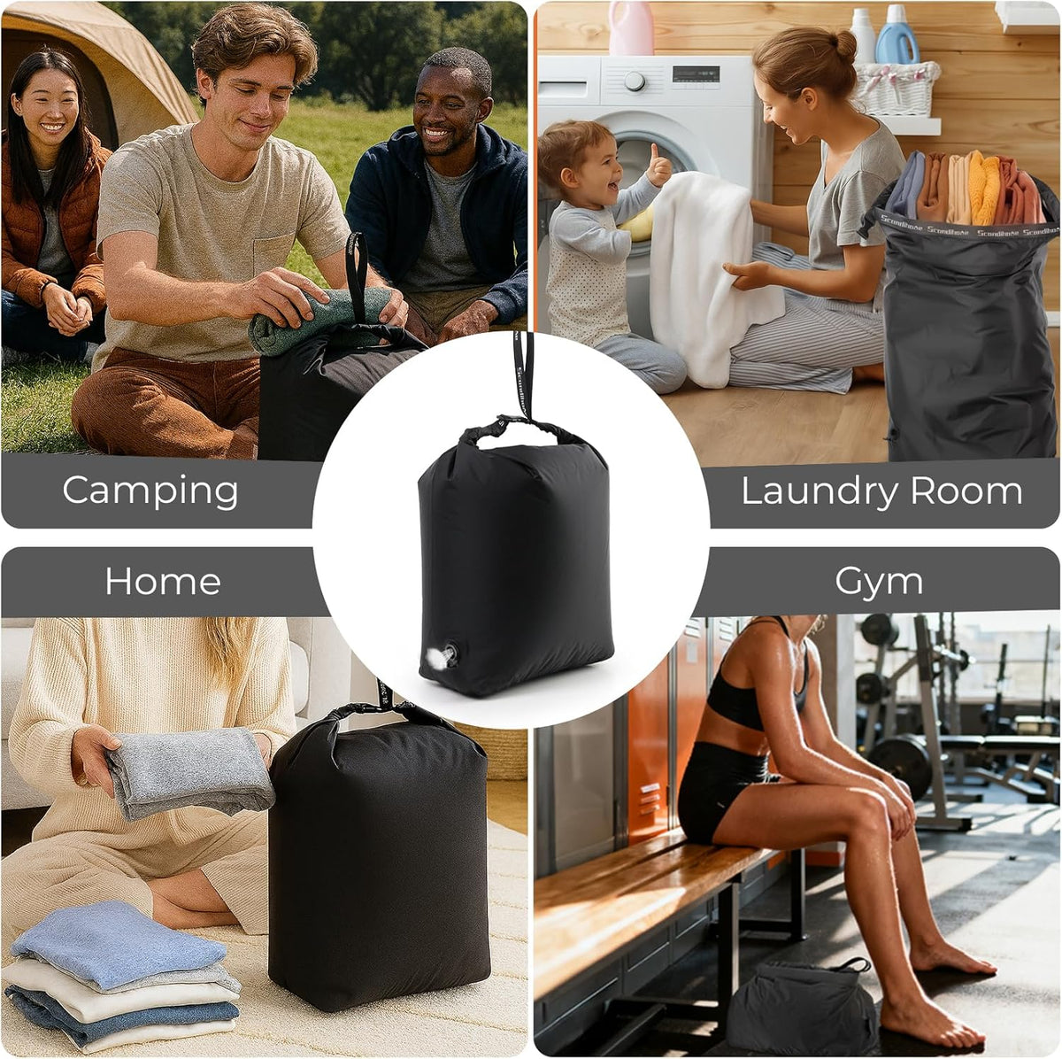 Travel Compression Laundry Bag, Pump-Free Vacuum Space Saver Bag for Dirty Clothes, Reusable Waterproof Wet Dry Bag, Travel Laundry Bag for Luggage, Packing, Suitcase (1 Pcs)(Gray, L)