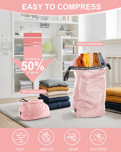 Travel Compression Laundry Bag, Pump-Free Vacuum Space Saver Bag for Dirty Clothes, Reusable Waterproof Wet Dry Bag, Travel Laundry Bag for Luggage, Packing, Suitcase (1 Pcs)(Gray, L)
