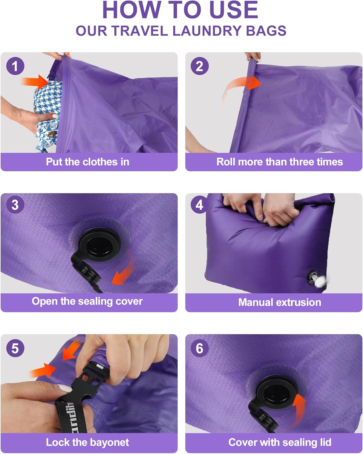Travel Compression Laundry Bag, Pump-Free Vacuum Space Saver Bag for Dirty Clothes, Reusable Waterproof Wet Dry Bag, Travel Laundry Bag for Luggage, Packing, Suitcase (1 Pcs)(Gray, L)