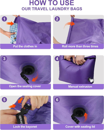 Travel Compression Laundry Bag, Pump-Free Vacuum Space Saver Bag for Dirty Clothes, Reusable Waterproof Wet Dry Bag, Travel Laundry Bag for Luggage, Packing, Suitcase (1 Pcs)(Gray, L)