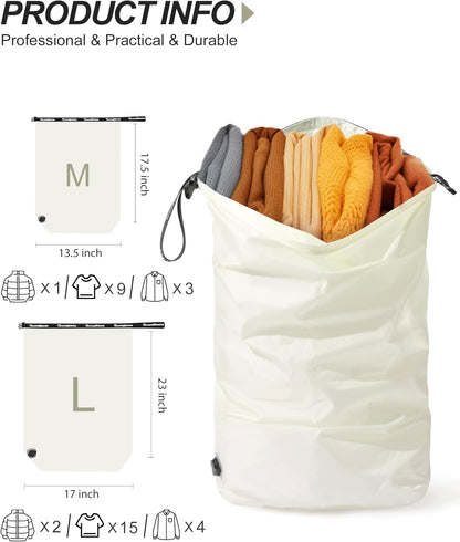 Travel Compression Laundry Bag, Pump-Free Vacuum Space Saver Bag for Dirty Clothes, Reusable Waterproof Wet Dry Bag, Travel Laundry Bag for Luggage, Packing, Suitcase (1 Pcs)(Gray, L)