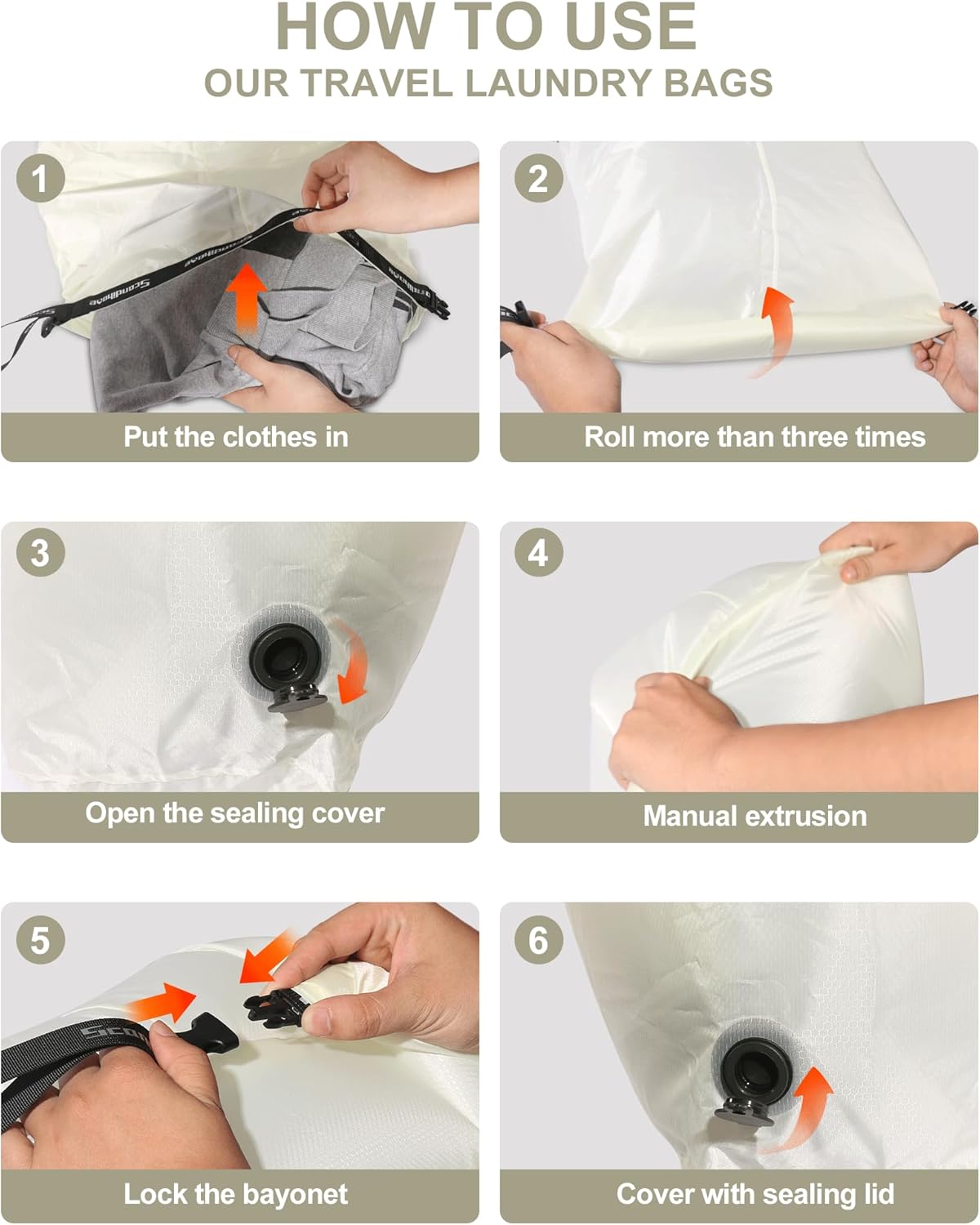Travel Compression Laundry Bag, Pump-Free Vacuum Space Saver Bag for Dirty Clothes, Reusable Waterproof Wet Dry Bag, Travel Laundry Bag for Luggage, Packing, Suitcase (1 Pcs)(Gray, L)