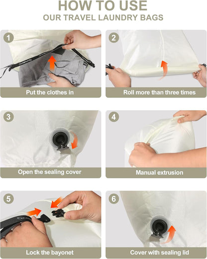 Travel Compression Laundry Bag, Pump-Free Vacuum Space Saver Bag for Dirty Clothes, Reusable Waterproof Wet Dry Bag, Travel Laundry Bag for Luggage, Packing, Suitcase (1 Pcs)(Gray, L)