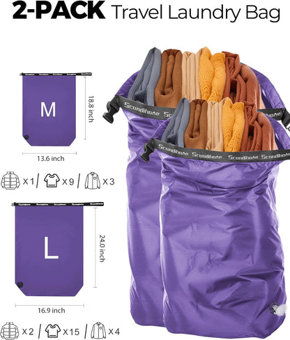 Travel Compression Laundry Bag, Pump-Free Vacuum Space Saver Bag for Dirty Clothes, Reusable Waterproof Wet Dry Bag, Travel Laundry Bag for Luggage, Packing, Suitcase (1 Pcs)(Gray, L)