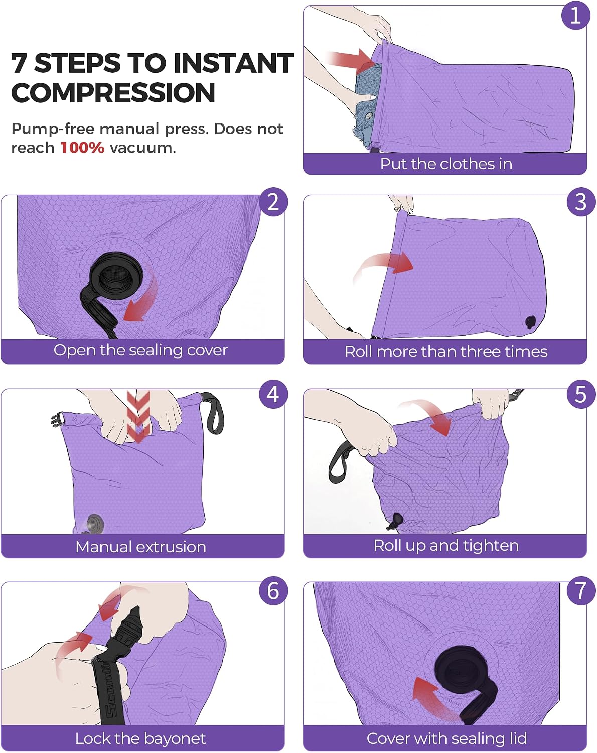 Travel Compression Laundry Bag, Pump-Free Vacuum Space Saver Bag for Dirty Clothes, Reusable Waterproof Wet Dry Bag, Travel Laundry Bag for Luggage, Packing, Suitcase (1 Pcs)(Gray, L)
