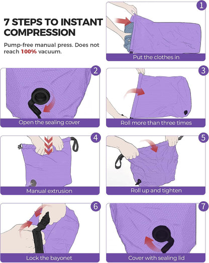 Travel Compression Laundry Bag, Pump-Free Vacuum Space Saver Bag for Dirty Clothes, Reusable Waterproof Wet Dry Bag, Travel Laundry Bag for Luggage, Packing, Suitcase (1 Pcs)(Gray, L)