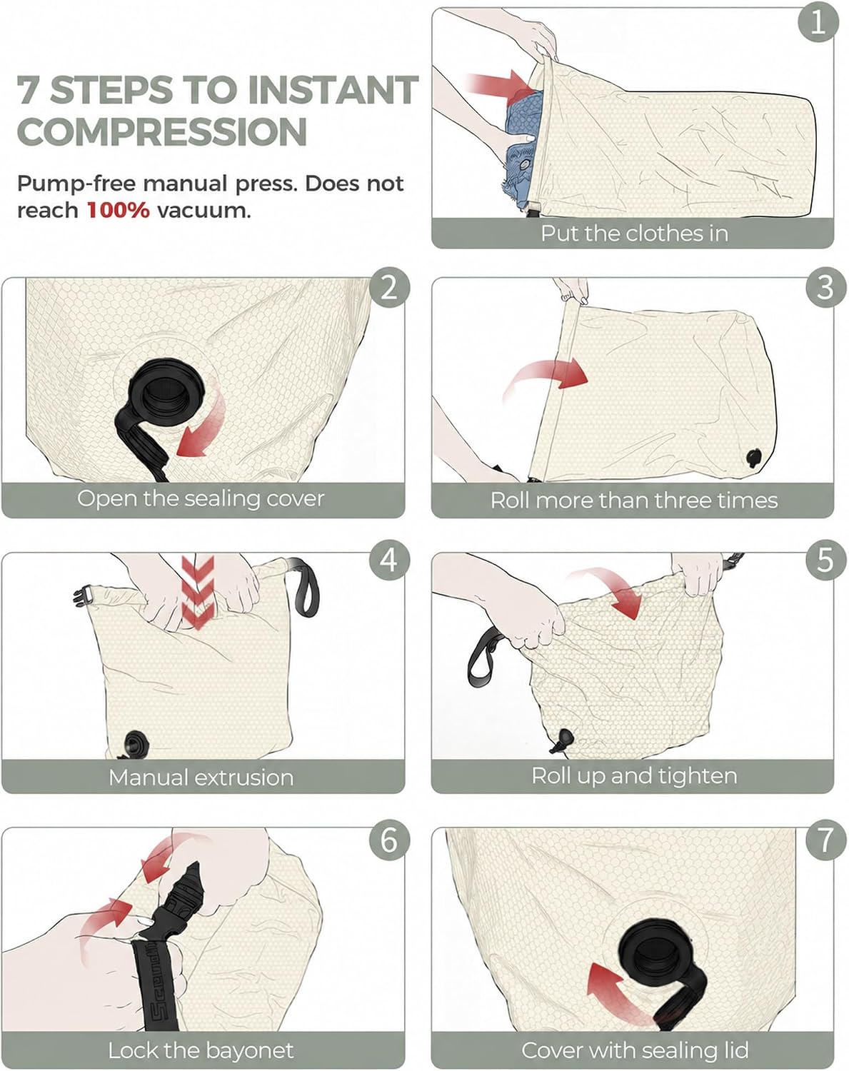 Travel Compression Laundry Bag, Pump-Free Vacuum Space Saver Bag for Dirty Clothes, Reusable Waterproof Wet Dry Bag, Travel Laundry Bag for Luggage, Packing, Suitcase (1 Pcs)(Gray, L)
