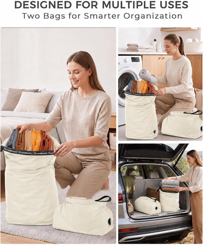 Travel Compression Laundry Bag, Pump-Free Vacuum Space Saver Bag for Dirty Clothes, Reusable Waterproof Wet Dry Bag, Travel Laundry Bag for Luggage, Packing, Suitcase (1 Pcs)(Gray, L)