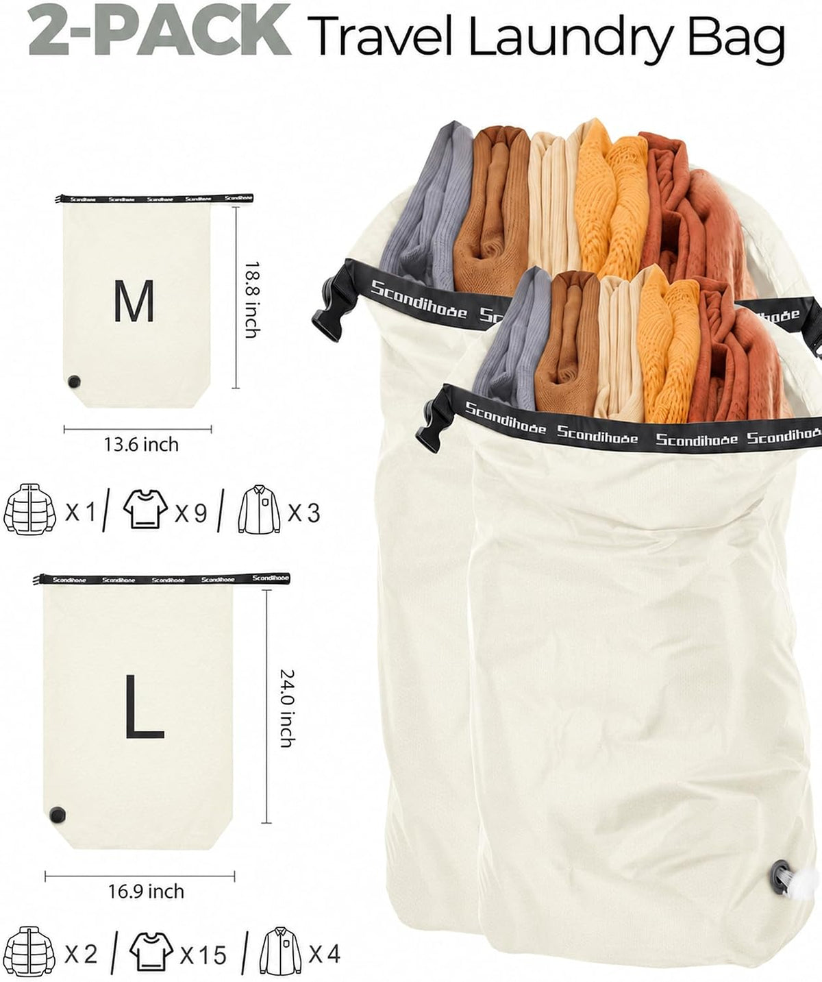Travel Compression Laundry Bag, Pump-Free Vacuum Space Saver Bag for Dirty Clothes, Reusable Waterproof Wet Dry Bag, Travel Laundry Bag for Luggage, Packing, Suitcase (1 Pcs)(Gray, L)