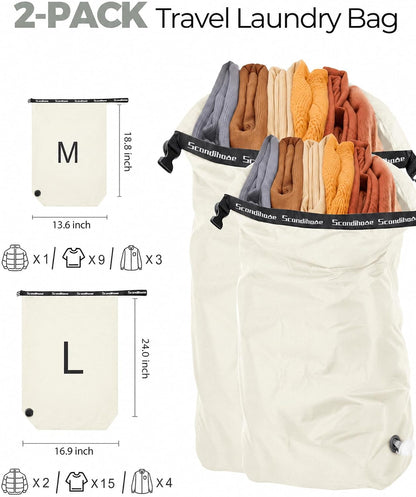 Travel Compression Laundry Bag, Pump-Free Vacuum Space Saver Bag for Dirty Clothes, Reusable Waterproof Wet Dry Bag, Travel Laundry Bag for Luggage, Packing, Suitcase (1 Pcs)(Gray, L)