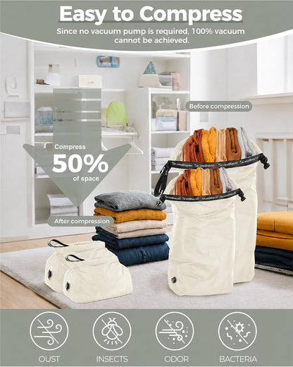 Travel Compression Laundry Bag, Pump-Free Vacuum Space Saver Bag for Dirty Clothes, Reusable Waterproof Wet Dry Bag, Travel Laundry Bag for Luggage, Packing, Suitcase (1 Pcs)(Gray, L)