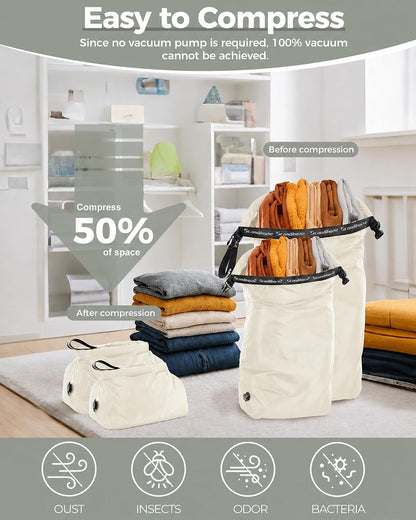 Travel Compression Laundry Bag, Pump-Free Vacuum Space Saver Bag for Dirty Clothes, Reusable Waterproof Wet Dry Bag, Travel Laundry Bag for Luggage, Packing, Suitcase (1 Pcs)(Gray, L)