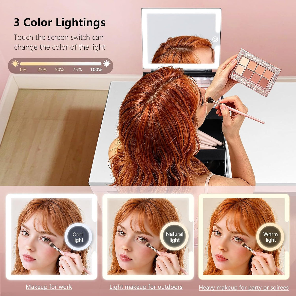 Travel Makeup Case with LED Lighted Mirror - 11.6" Portable Makeup Organizer Box, Cosmetic Train Case with Detachable Brush Holder - Fluid Black