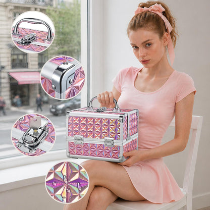 Travel Makeup Case with LED Lighted Mirror - 11.6" Portable Makeup Organizer Box, Cosmetic Train Case with Detachable Brush Holder - Fluid Black