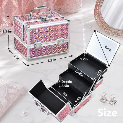 Travel Makeup Case with LED Lighted Mirror - 11.6" Portable Makeup Organizer Box, Cosmetic Train Case with Detachable Brush Holder - Fluid Black