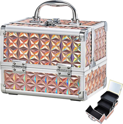 Travel Makeup Case with LED Lighted Mirror - 11.6" Portable Makeup Organizer Box, Cosmetic Train Case with Detachable Brush Holder - Fluid Black