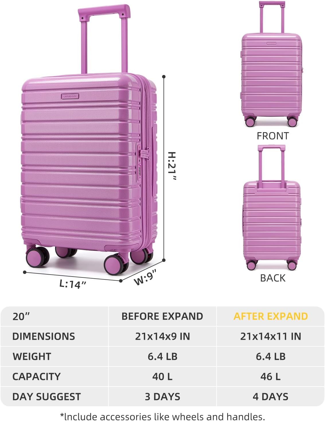 Carry On Luggage 22x14x9 Airline Approved, Suitcases with Wheels | Front Pocket 20Inch Expandable PC+ABS Carry-On Luggage | Front Open Luggage with Spinner Wheels for Women | TSA | Mocha