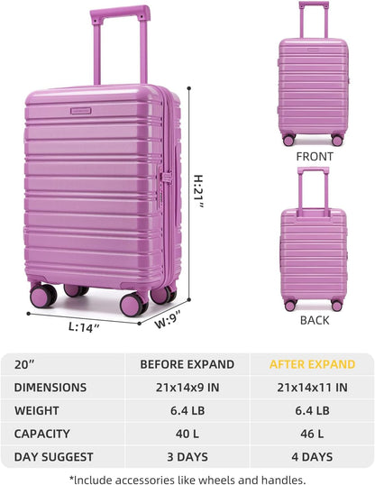 Carry On Luggage 22x14x9 Airline Approved, Suitcases with Wheels | Front Pocket 20Inch Expandable PC+ABS Carry-On Luggage | Front Open Luggage with Spinner Wheels for Women | TSA | Mocha