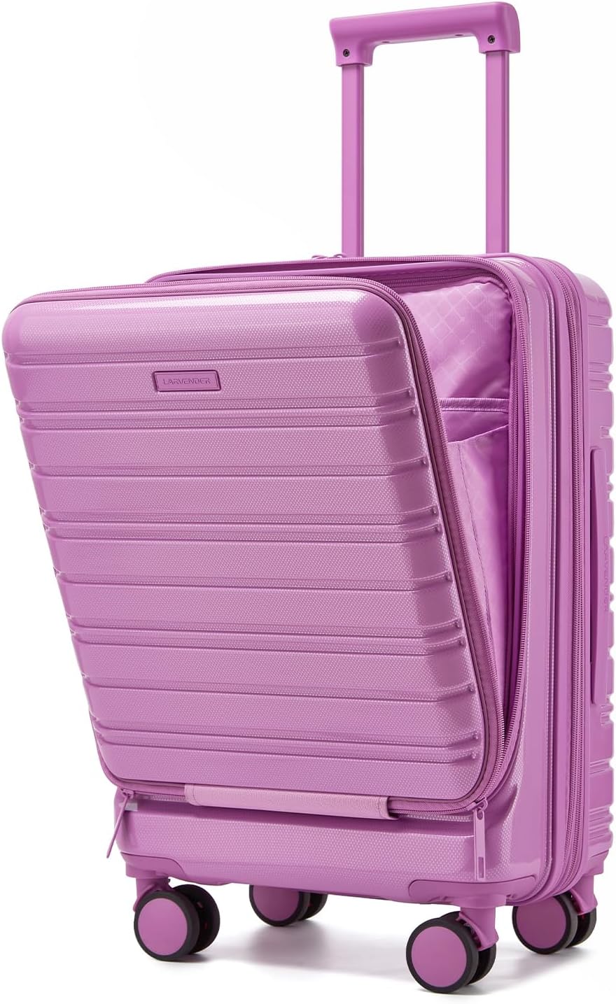 Carry On Luggage 22x14x9 Airline Approved, Suitcases with Wheels | Front Pocket 20Inch Expandable PC+ABS Carry-On Luggage | Front Open Luggage with Spinner Wheels for Women | TSA | Mocha