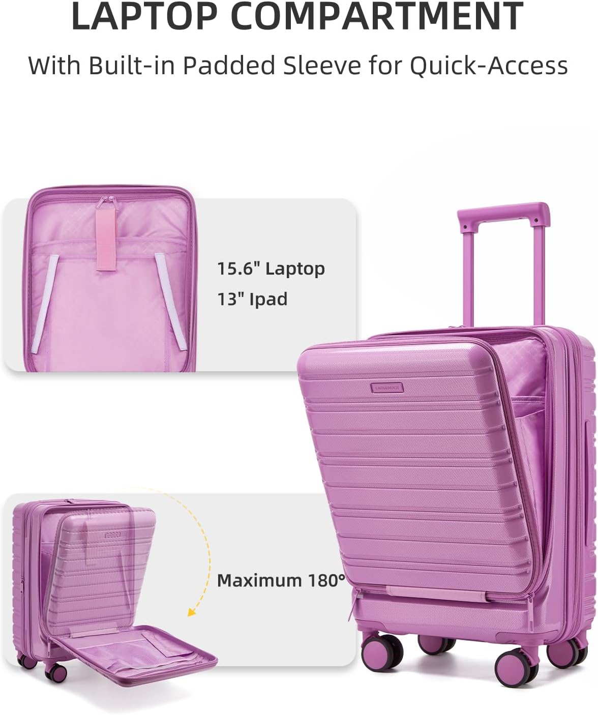 Carry On Luggage 22x14x9 Airline Approved, Suitcases with Wheels | Front Pocket 20Inch Expandable PC+ABS Carry-On Luggage | Front Open Luggage with Spinner Wheels for Women | TSA | Mocha