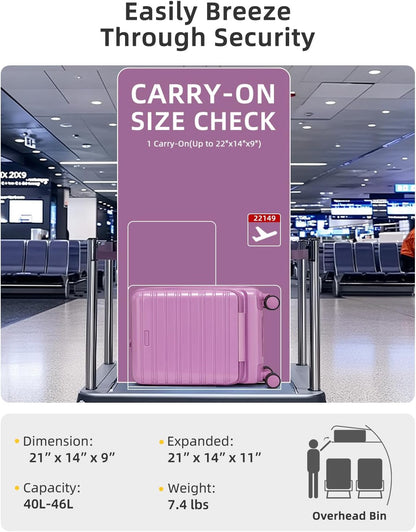 Carry On Luggage 22x14x9 Airline Approved, Suitcases with Wheels | Front Pocket 20Inch Expandable PC+ABS Carry-On Luggage | Front Open Luggage with Spinner Wheels for Women | TSA | Mocha