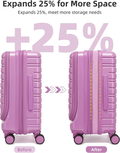 Carry On Luggage 22x14x9 Airline Approved, Suitcases with Wheels | Front Pocket 20Inch Expandable PC+ABS Carry-On Luggage | Front Open Luggage with Spinner Wheels for Women | TSA | Mocha