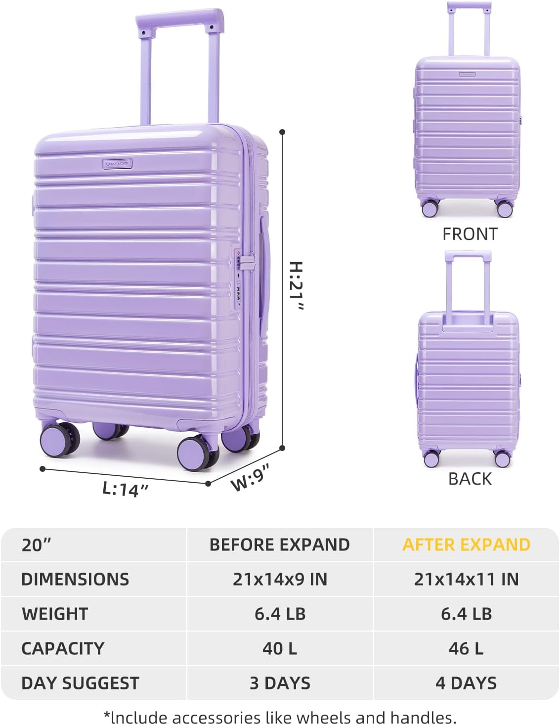 Carry On Luggage 22x14x9 Airline Approved, Suitcases with Wheels | Front Pocket 20Inch Expandable PC+ABS Carry-On Luggage | Front Open Luggage with Spinner Wheels for Women | TSA | Mocha