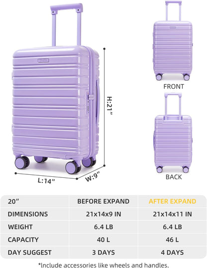 Carry On Luggage 22x14x9 Airline Approved, Suitcases with Wheels | Front Pocket 20Inch Expandable PC+ABS Carry-On Luggage | Front Open Luggage with Spinner Wheels for Women | TSA | Mocha