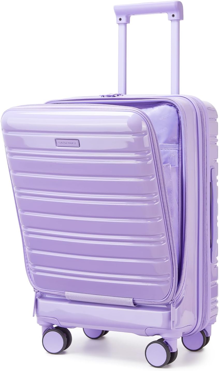 Carry On Luggage 22x14x9 Airline Approved, Suitcases with Wheels | Front Pocket 20Inch Expandable PC+ABS Carry-On Luggage | Front Open Luggage with Spinner Wheels for Women | TSA | Mocha