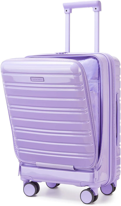 Carry On Luggage 22x14x9 Airline Approved, Suitcases with Wheels | Front Pocket 20Inch Expandable PC+ABS Carry-On Luggage | Front Open Luggage with Spinner Wheels for Women | TSA | Mocha