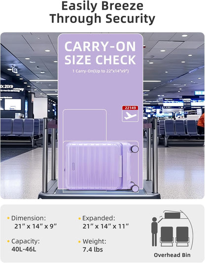 Carry On Luggage 22x14x9 Airline Approved, Suitcases with Wheels | Front Pocket 20Inch Expandable PC+ABS Carry-On Luggage | Front Open Luggage with Spinner Wheels for Women | TSA | Mocha