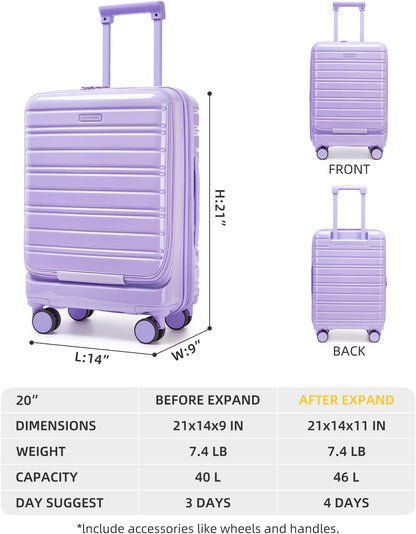 Carry On Luggage 22x14x9 Airline Approved, Suitcases with Wheels | Front Pocket 20Inch Expandable PC+ABS Carry-On Luggage | Front Open Luggage with Spinner Wheels for Women | TSA | Mocha