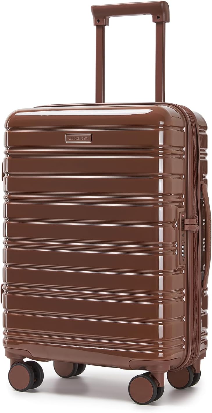 Carry On Luggage 22x14x9 Airline Approved, Suitcases with Wheels | Front Pocket 20Inch Expandable PC+ABS Carry-On Luggage | Front Open Luggage with Spinner Wheels for Women | TSA | Mocha