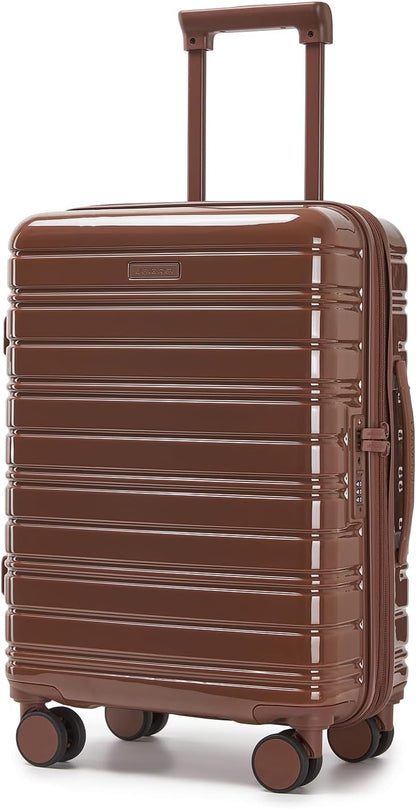 Carry On Luggage 22x14x9 Airline Approved, Suitcases with Wheels | Front Pocket 20Inch Expandable PC+ABS Carry-On Luggage | Front Open Luggage with Spinner Wheels for Women | TSA | Mocha