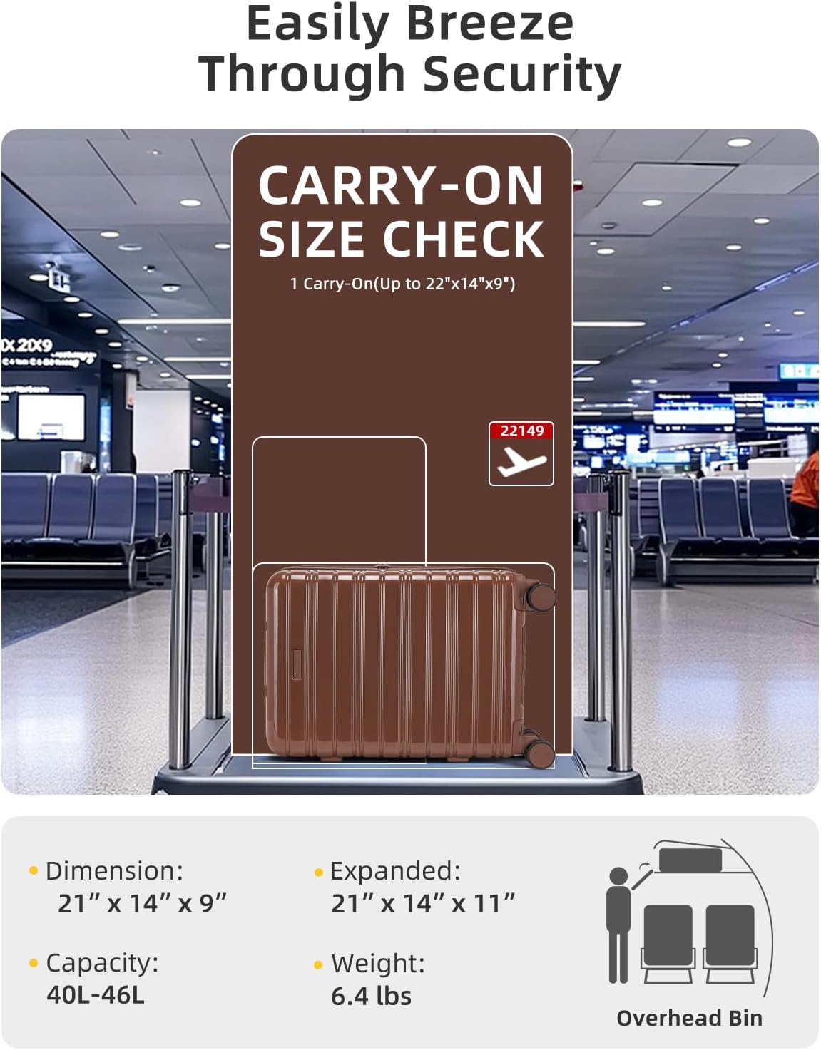 Carry On Luggage 22x14x9 Airline Approved, Suitcases with Wheels | Front Pocket 20Inch Expandable PC+ABS Carry-On Luggage | Front Open Luggage with Spinner Wheels for Women | TSA | Mocha