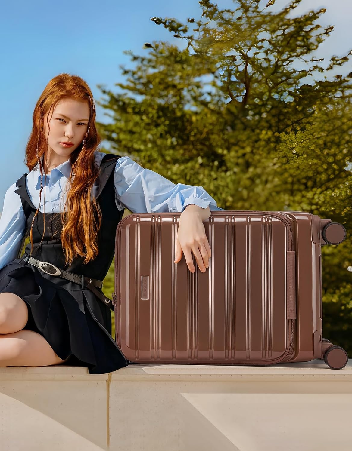 Carry On Luggage 22x14x9 Airline Approved, Suitcases with Wheels | Front Pocket 20Inch Expandable PC+ABS Carry-On Luggage | Front Open Luggage with Spinner Wheels for Women | TSA | Mocha