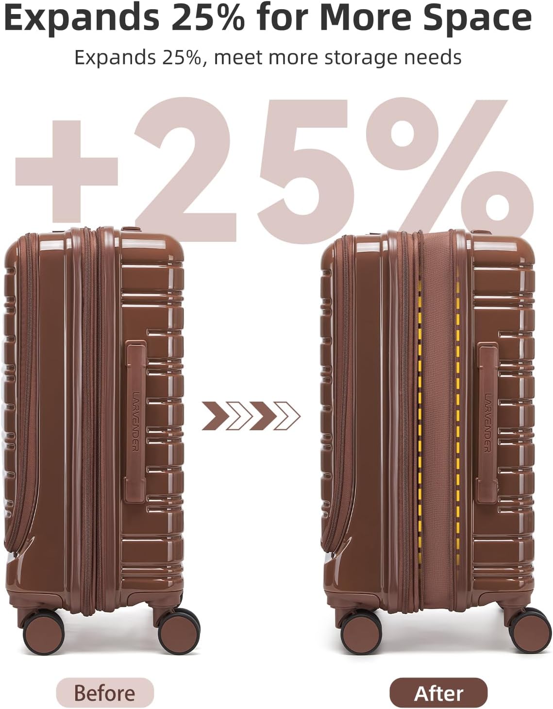 Carry On Luggage 22x14x9 Airline Approved, Suitcases with Wheels | Front Pocket 20Inch Expandable PC+ABS Carry-On Luggage | Front Open Luggage with Spinner Wheels for Women | TSA | Mocha