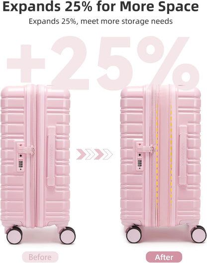 Carry On Luggage 22x14x9 Airline Approved, Suitcases with Wheels | Front Pocket 20Inch Expandable PC+ABS Carry-On Luggage | Front Open Luggage with Spinner Wheels for Women | TSA | Mocha