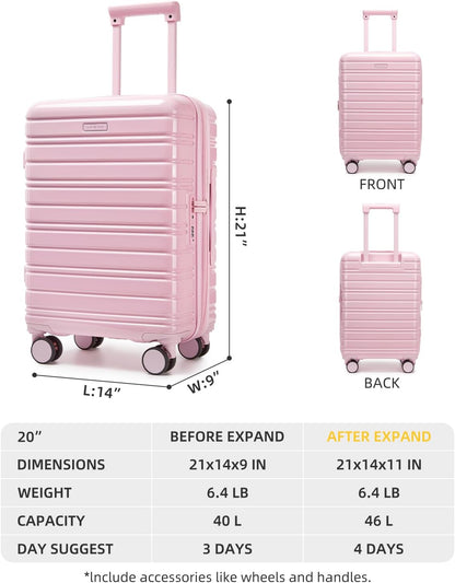 Carry On Luggage 22x14x9 Airline Approved, Suitcases with Wheels | Front Pocket 20Inch Expandable PC+ABS Carry-On Luggage | Front Open Luggage with Spinner Wheels for Women | TSA | Mocha