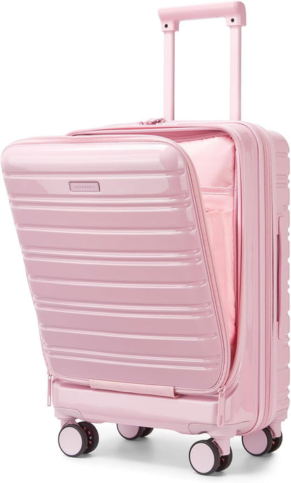Carry On Luggage 22x14x9 Airline Approved, Suitcases with Wheels | Front Pocket 20Inch Expandable PC+ABS Carry-On Luggage | Front Open Luggage with Spinner Wheels for Women | TSA | Mocha