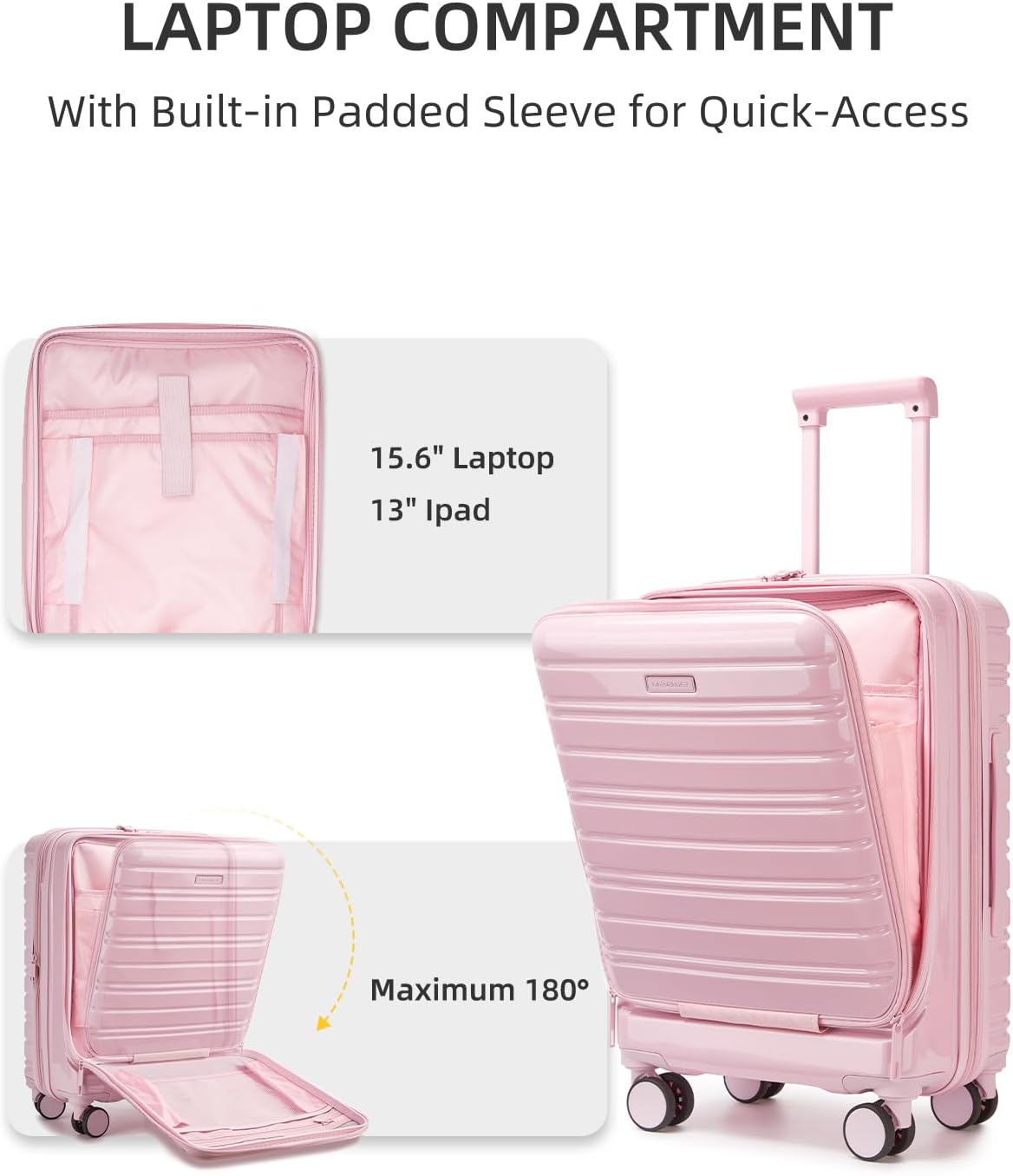 Carry On Luggage 22x14x9 Airline Approved, Suitcases with Wheels | Front Pocket 20Inch Expandable PC+ABS Carry-On Luggage | Front Open Luggage with Spinner Wheels for Women | TSA | Mocha